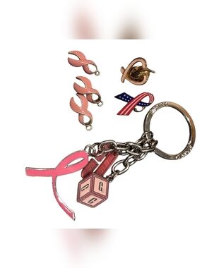 Clinique Breast Cancer Awareness Pink Keychain, Pins, Charms Set